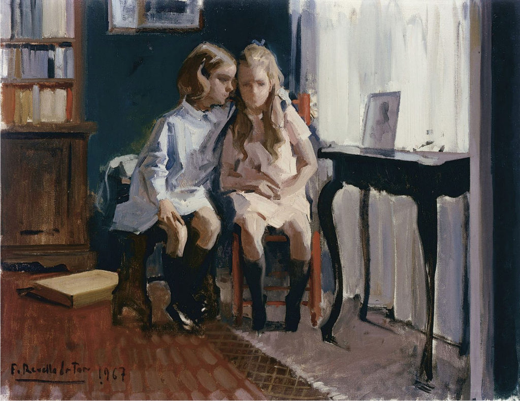 "Dos buenas amigas" Oil painting by Félix Revello de Toro, 1967, Revello del Toro Museum