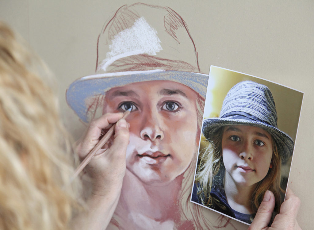 Step by step Pastel portrait painting of a young boy with his
