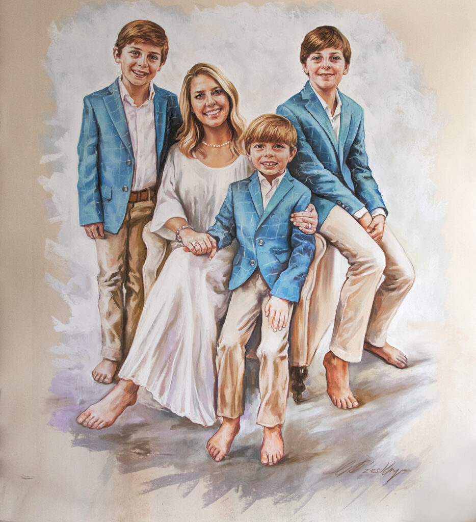Soft Pastel portrait painting of a family on UART Pastel paper, 45 x 53 inches © photo Bogra art Studio